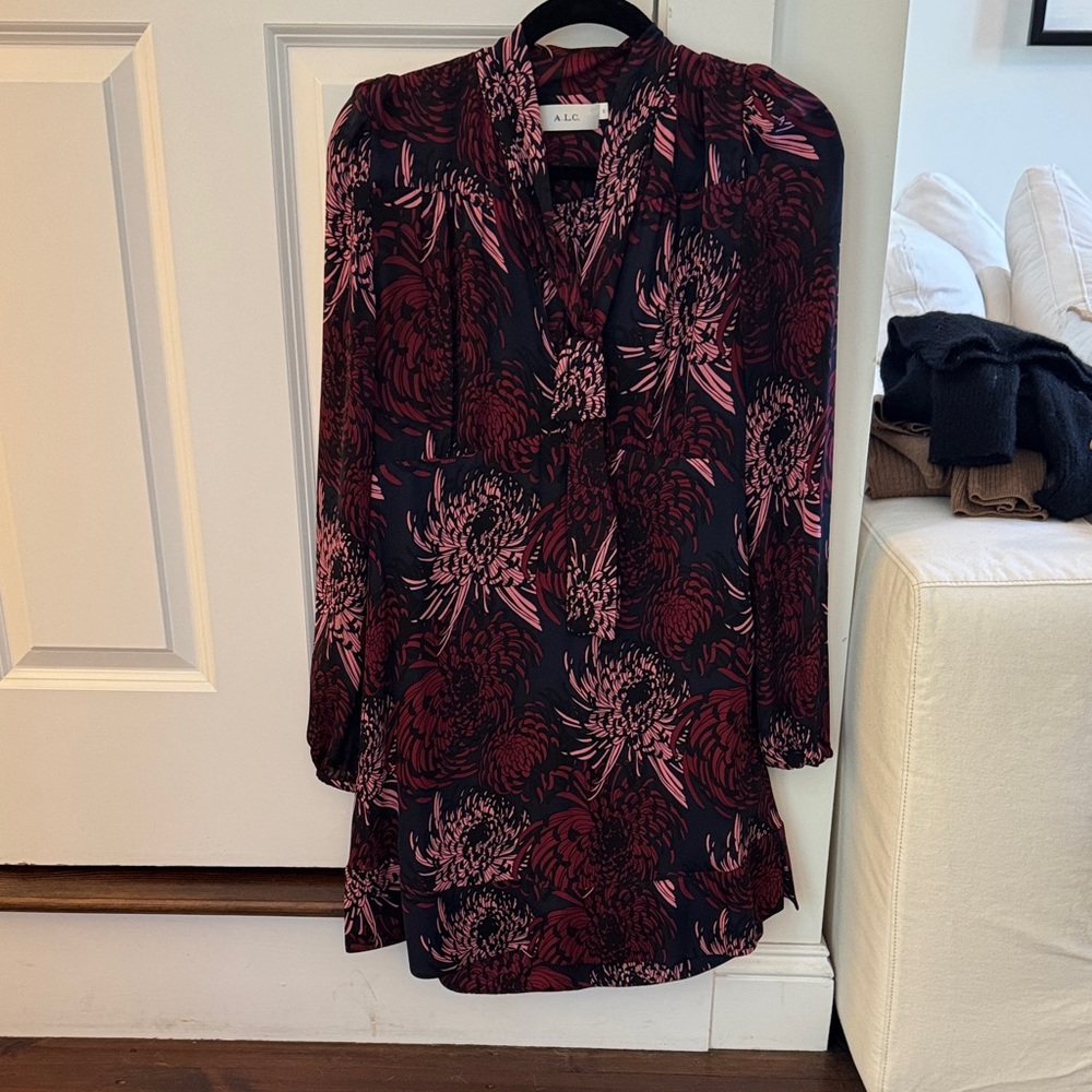 A.L.C. Burgundy and Pink Floral Dress